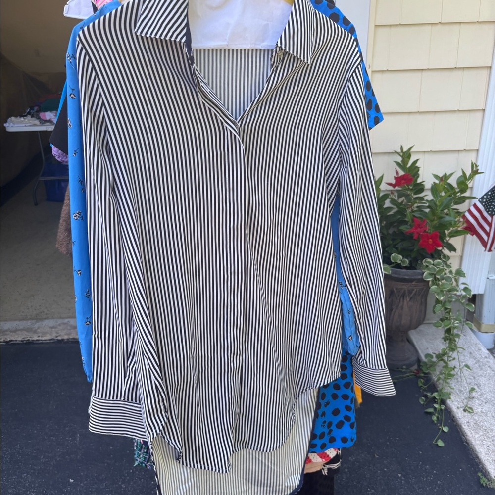 Philosophy Black and White Vertical Stripe Button-Down Shirt